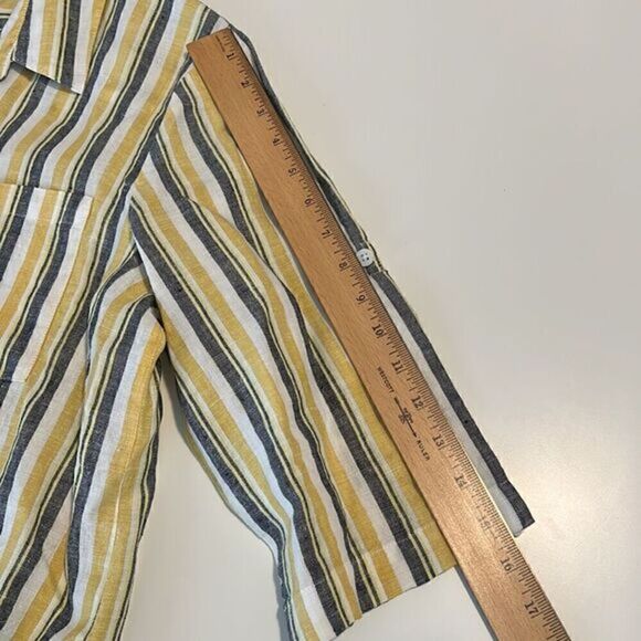 Ellen Tracy Linen Front Tie Button Down Collar Stripe Top Women's Size L - Picture 8 of 16